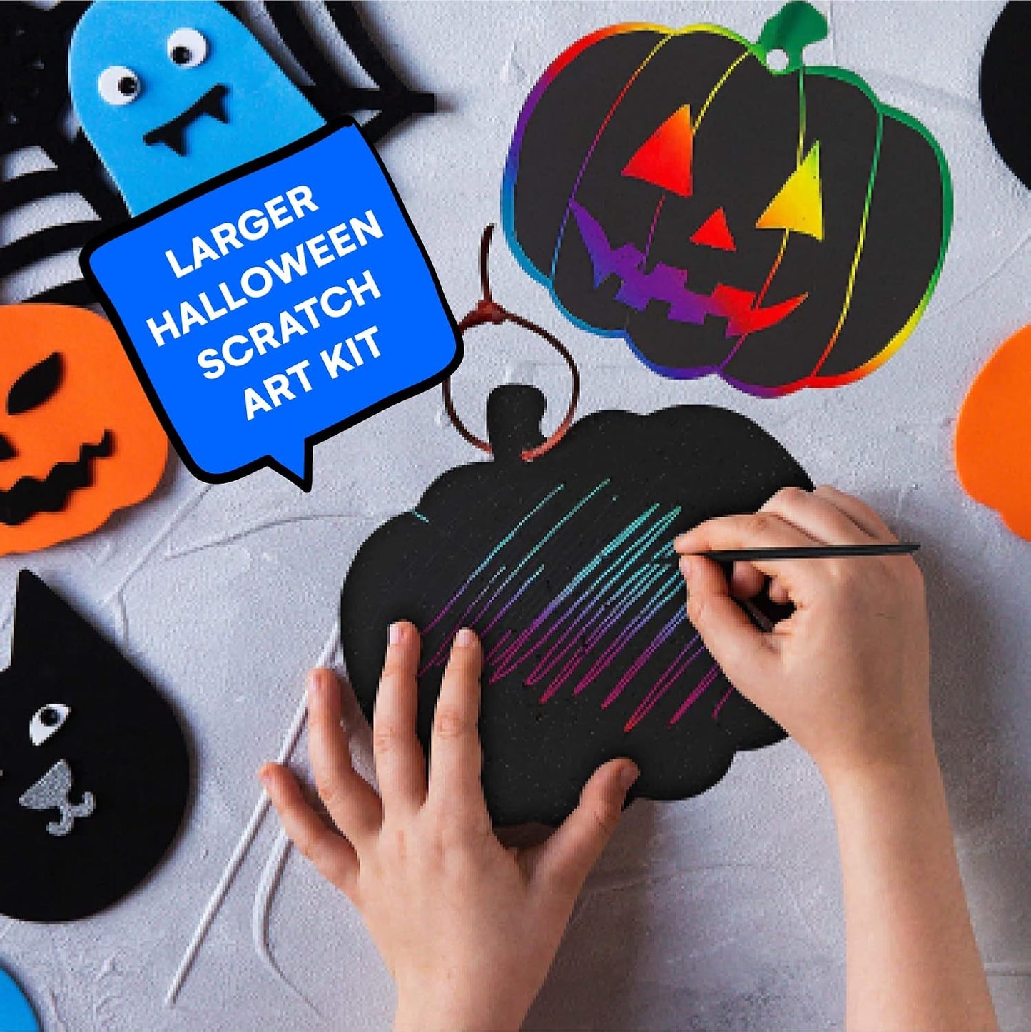 Halloween Magic Scratch Crafts for Kids and Adults - DIY Halloween Decorations - Haunted House Arts and Crafts Ornaments - Includes 24 Haunted House Ornaments, 24 Scratch Sticks, 24 Satin Cord Ribbons