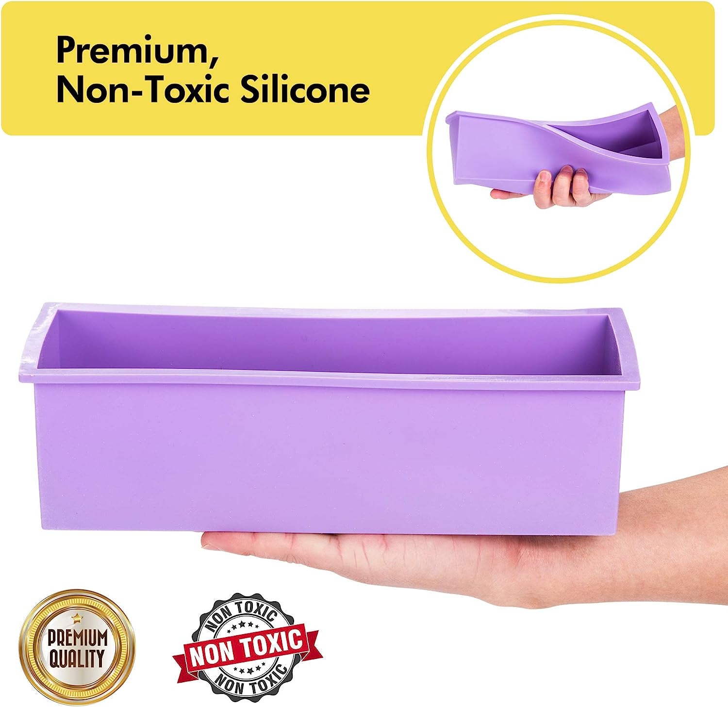 Premium Soap Making Kit - 44Oz Purple Silicone Mold with Wooden Box, Cutter, Measuring Tools and 100 Bags - Ideal for Adults, Melt and Pour or Cold Process Soap