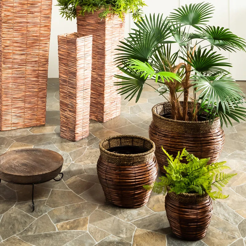 Aalam Reed Woven Nested round Planters, 3 Pieces