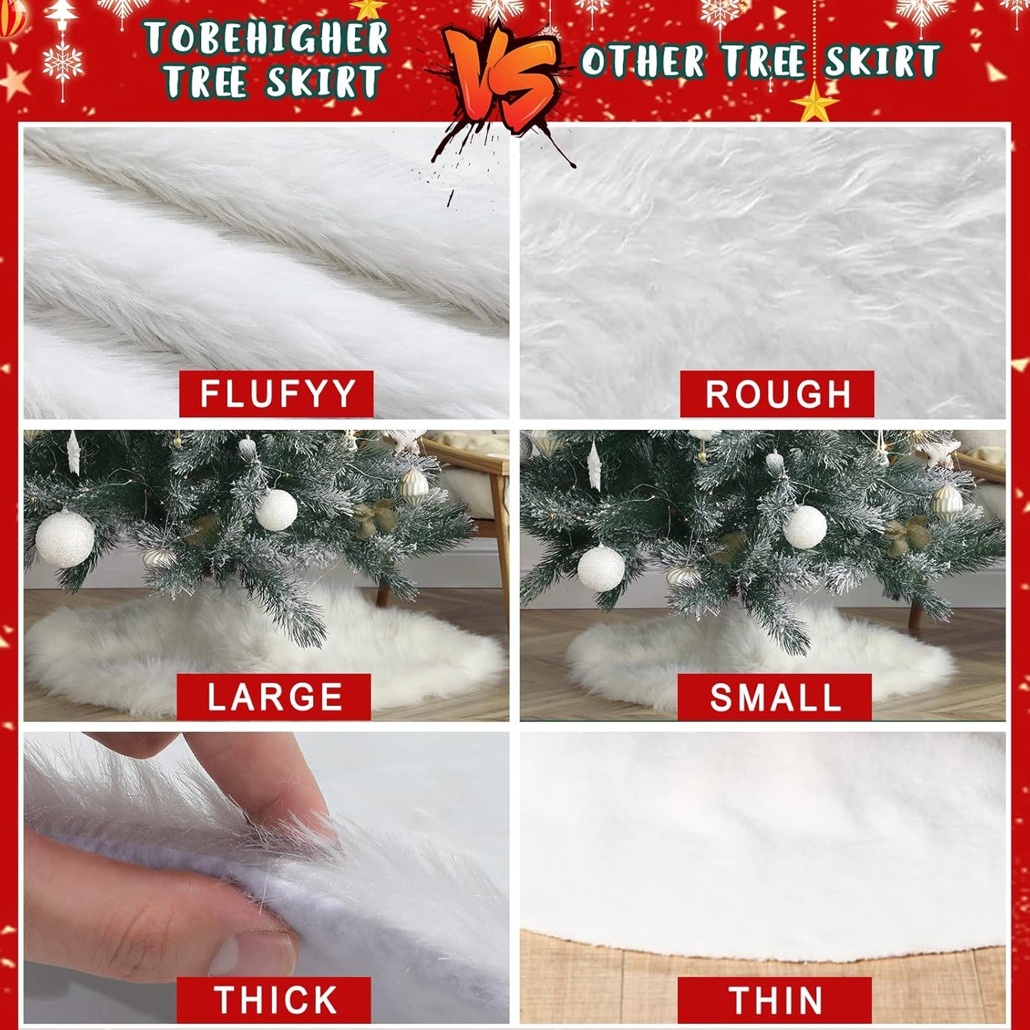 Christmas Tree Skirt - 35.4" White Luxury Soft Faux Fur Tree Skirt, Large Christmas Tree Skirts, Pets Favors for Xmas Tree Decorations and Ornaments Fluffy Long Fur