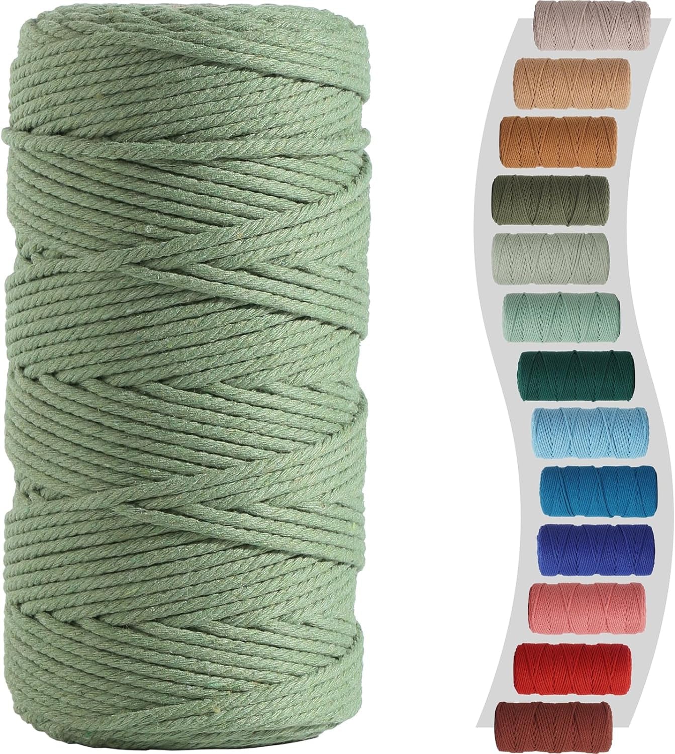 Sage Macrame Cord 3Mm X 220Yards, Colored Cotton Cord, Macrame Rope Macrame Yarn, Colorful Cotton Craft Cord for Macrame Plant Hangers, Macrame Wall Hanging, DIY Crafts