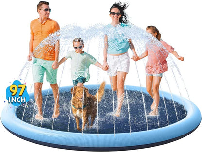 Non-Slip Splash Pad for Kids and Dog, Thicken Sprinkler Pool Summer Outdoor Water Toys - Fun Backyard Fountain Play Mat for Baby Girls Boys Children or Pet Dog (67 Inch, Blue&Blue)