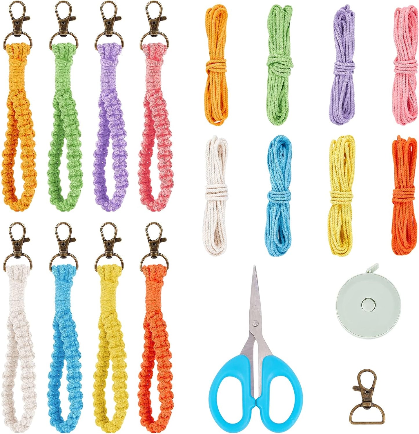 8 Set DIY Macrame Boho Keychain Bracelet Kit Handmade Boho Wristlet Keychain Macrame Key Wristlet Keyring Holder Wrist Lanyard for Women