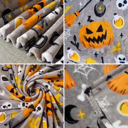 Halloween Throw Blanket - Soft Plush Halloween Blanket - Spider Webs Bat Pumpkin Blanket - Cozy Flannel White Halloween Decoration for Party Sofa Bed Living Room 50"X60"