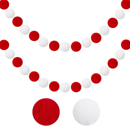 Red White Garlands, 1.2" Large Pompom Garland Boho Decor, 16.4 Ft 60 Pompom Ball Garlands, Red White Pompom Garlands, Christmas for Christmas Tree, Valentine'S Day Mantle Decor(1.2"/3Cm)
