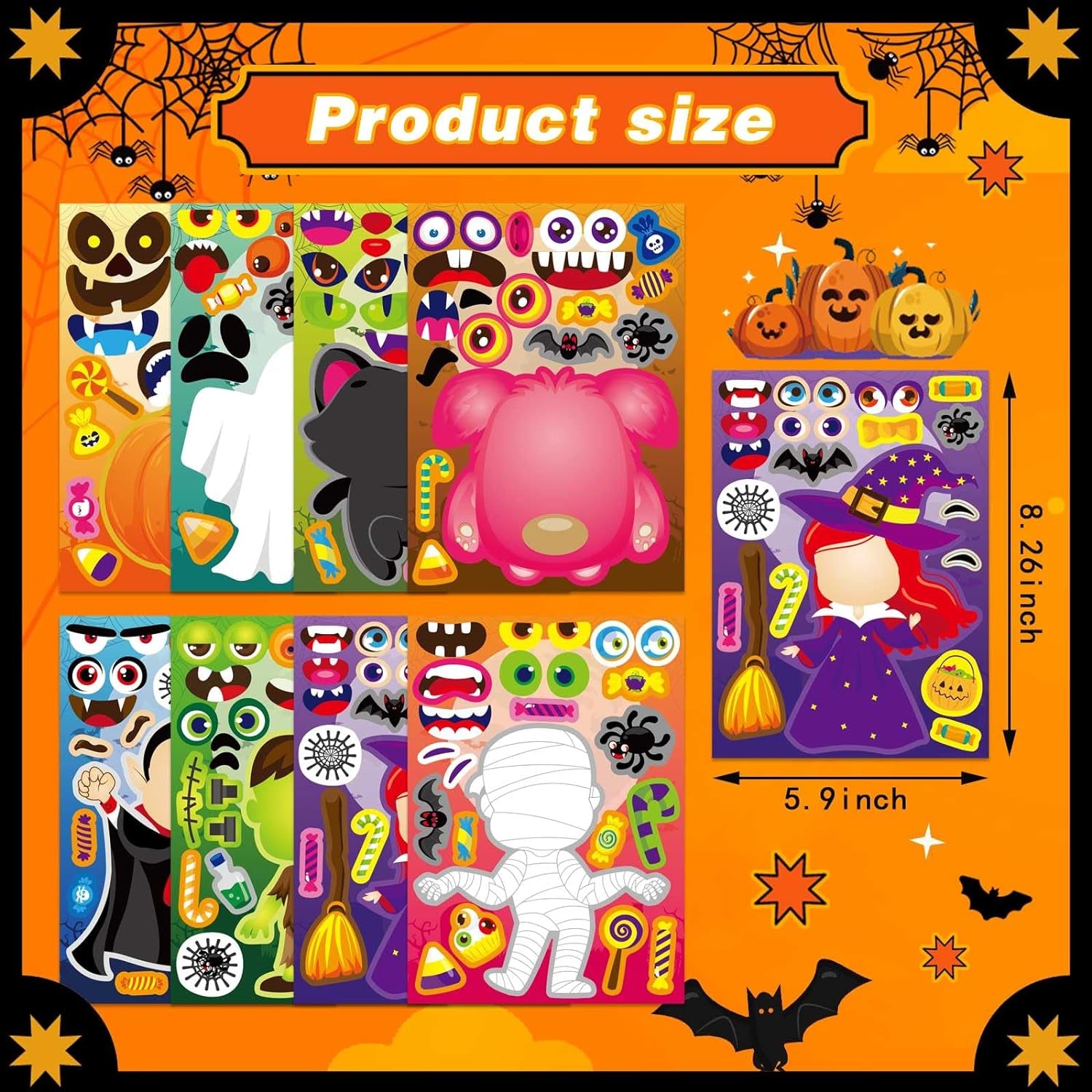 Halloween Stickers 40PCS Make a Face Stickers Make Your Own Halloween Character Mix and Match Stickers Sheets Vampires Witches Mummies Zombies Ghosts Monsters Stickers Halloween Party Games Stickers