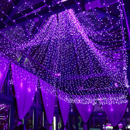 304 LED Curtain String Lights, 9.8 X 9.8 Ft, 8 Modes Plug in Halloween Fairy Light with Remote Control, Christmas, Backdrop for Indoor Outdoor Bedroom Window Wedding Party Decoration, Purple