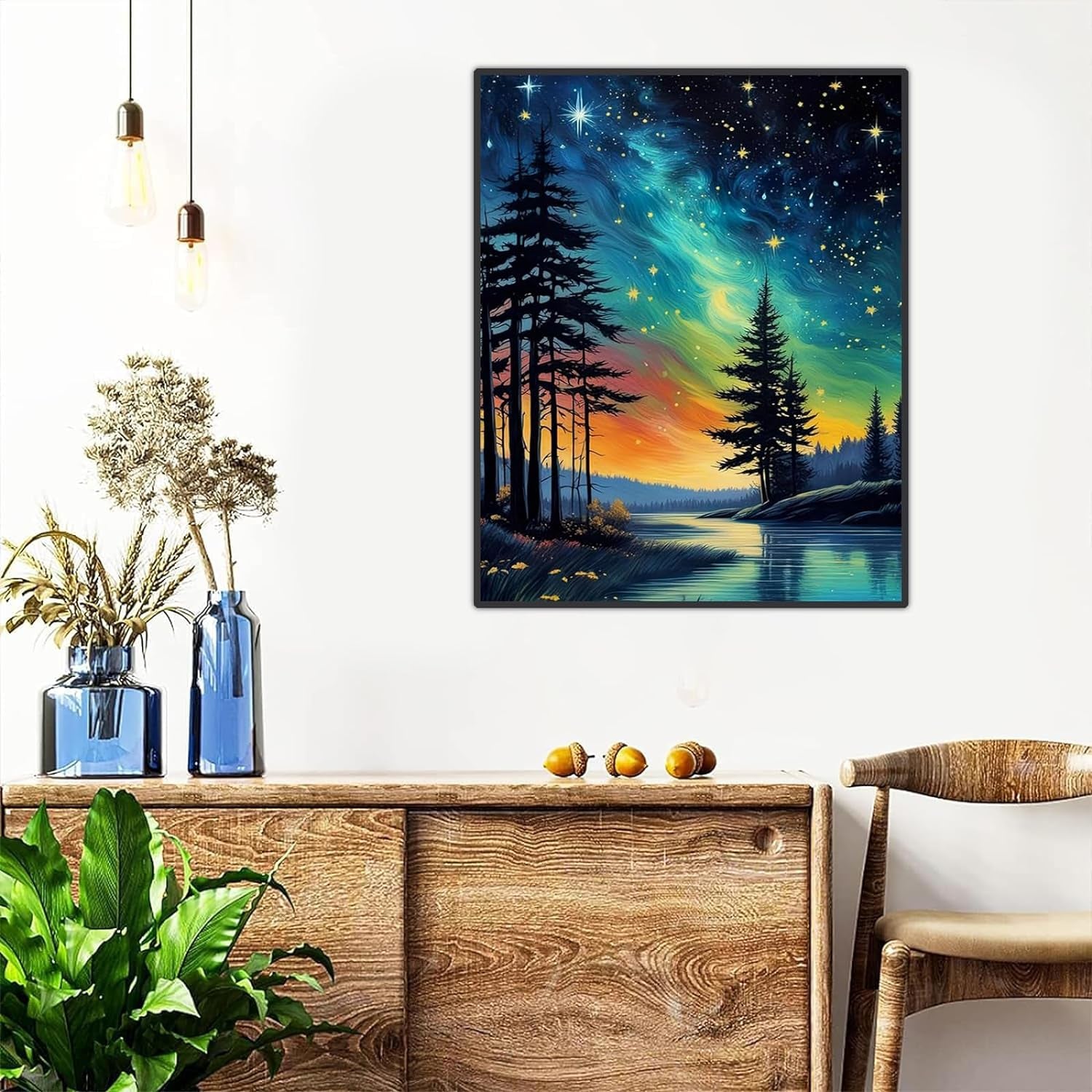 Starry Sky Paint by Numbers for Adults-Starry Night Paint by Number on Canvas without Frame,Diy Abstract Landscape Oil Painting for Gift Home Wall Decor(16X20Inch)