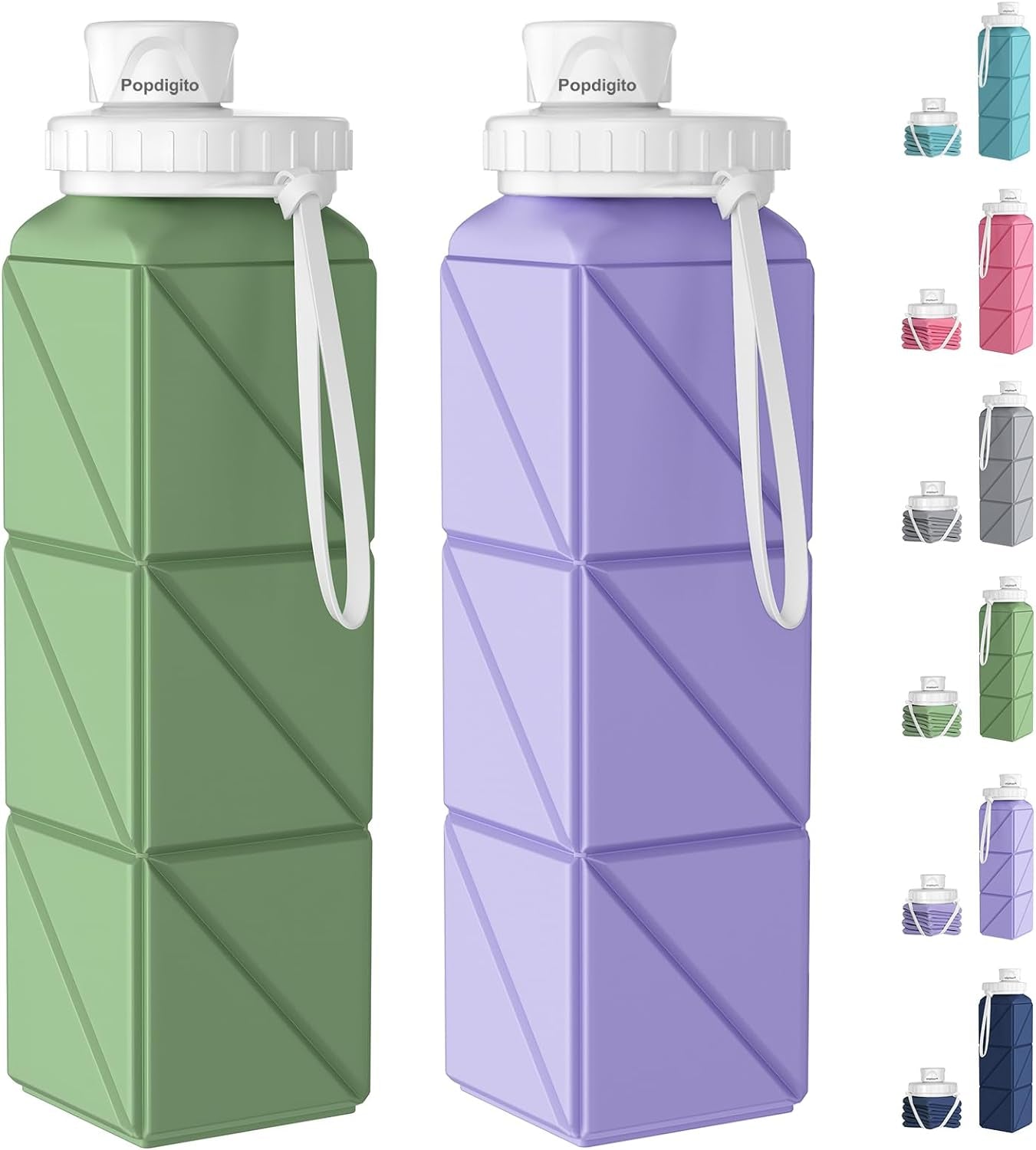 Collapsible Water Bottles Food-Grade Bpa-Free Silicone Travel Bottles Leakproof Foldable Water Bottle 610Ml for Travel Gym Hiking Camping Running Sport Lightweight Portable Water Bottle