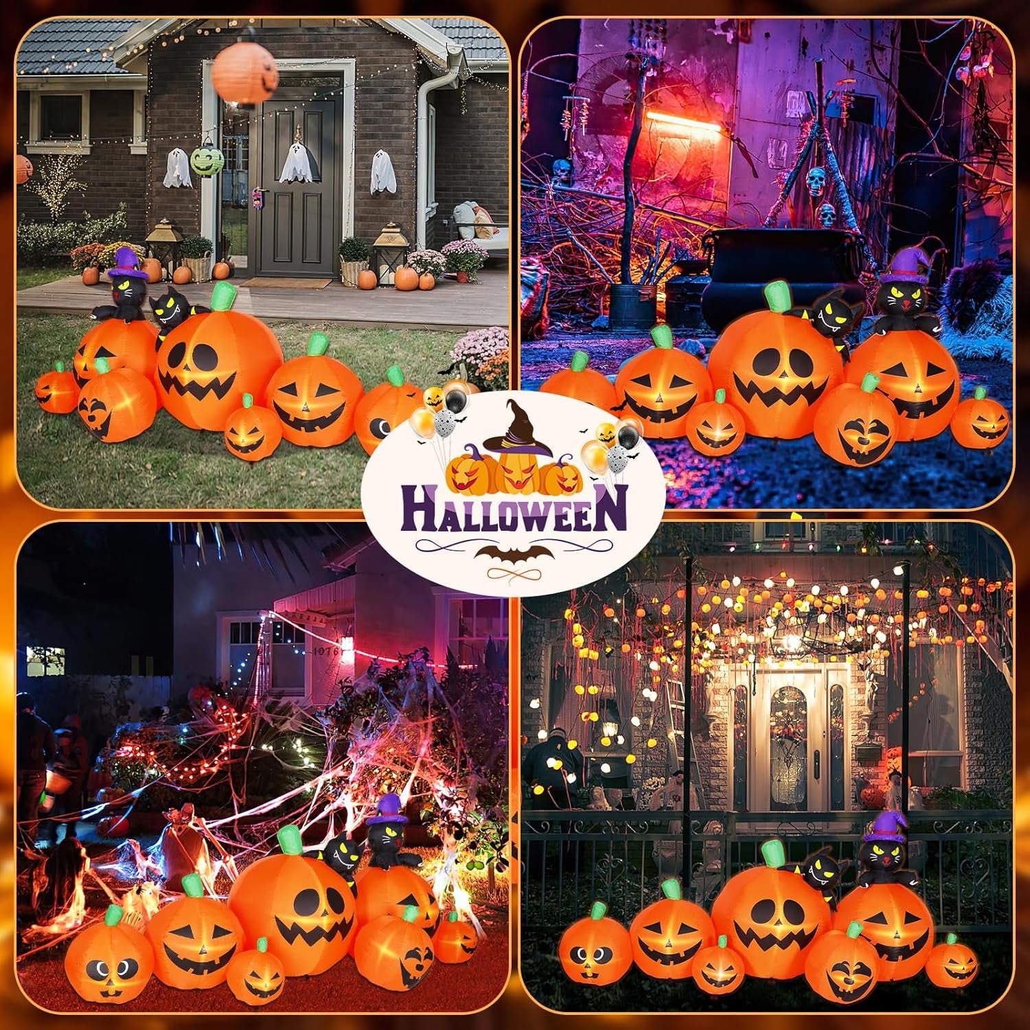 8 FT Halloween Inflatable Pumpkins with Ghosts Decorations Outdoor, Blow up Yard Decoration with Built-In LED Lights Décor for Outdoor Lawn Garden Holiday Party