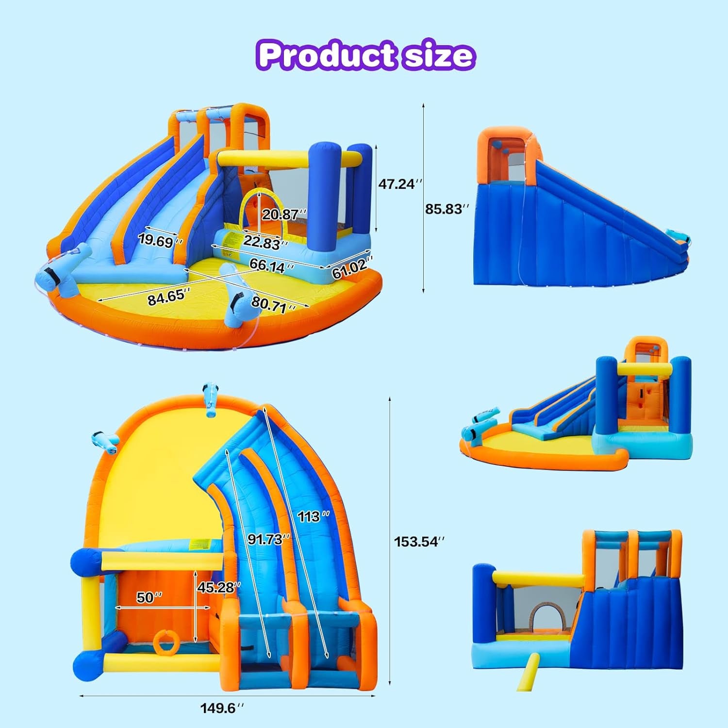 Inflatable Water Slide Bounce House,Giant Water Park, Double Slide Bouncer Castle W/Splash Pool, Jump Area, Climbing Wall, 550W Air Blower for Kids Backyard Indoor Outdoor Use,Free Water Gun