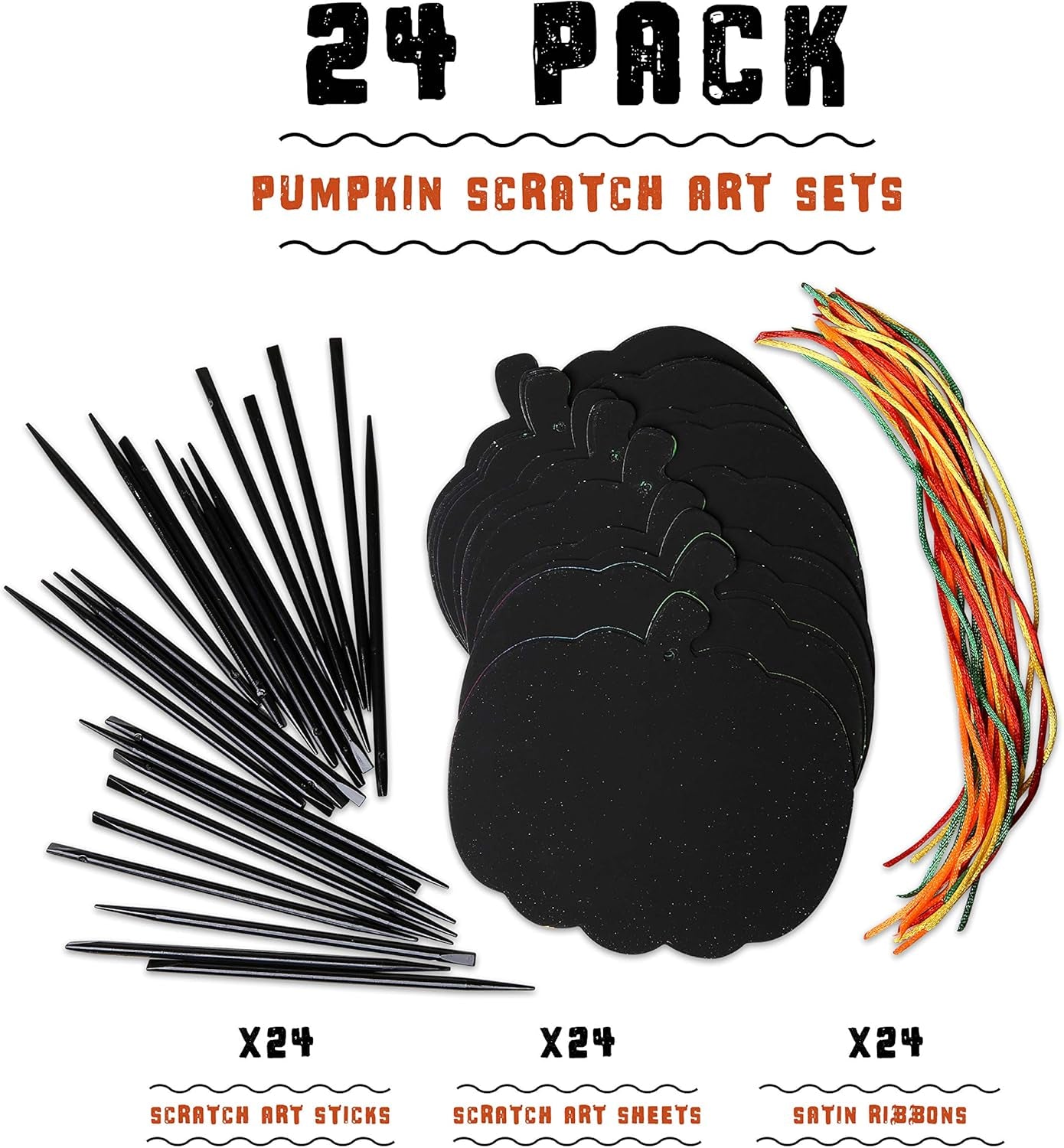 Halloween Magic Scratch Crafts for Kids and Adults - DIY Halloween Decorations - Haunted House Arts and Crafts Ornaments - Includes 24 Haunted House Ornaments, 24 Scratch Sticks, 24 Satin Cord Ribbons