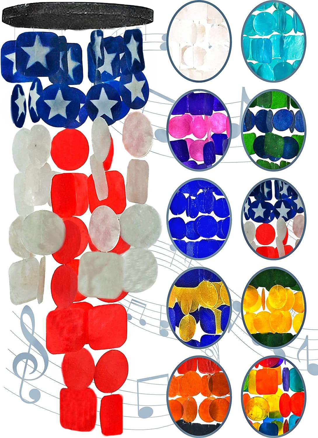 24834 Outdoor Wind Chimes, American Flag Patriotic Stars Stripes Blue Red White USA Windchimes Memorial Sympathy Gift Bereavement 4 July outside Home Decor Garden Patio Yard Seashell 27Inch