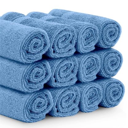 Luxury Cotton Washcloths   Large Hotel Spa Bathroom Face Towel  12 Pack  Light