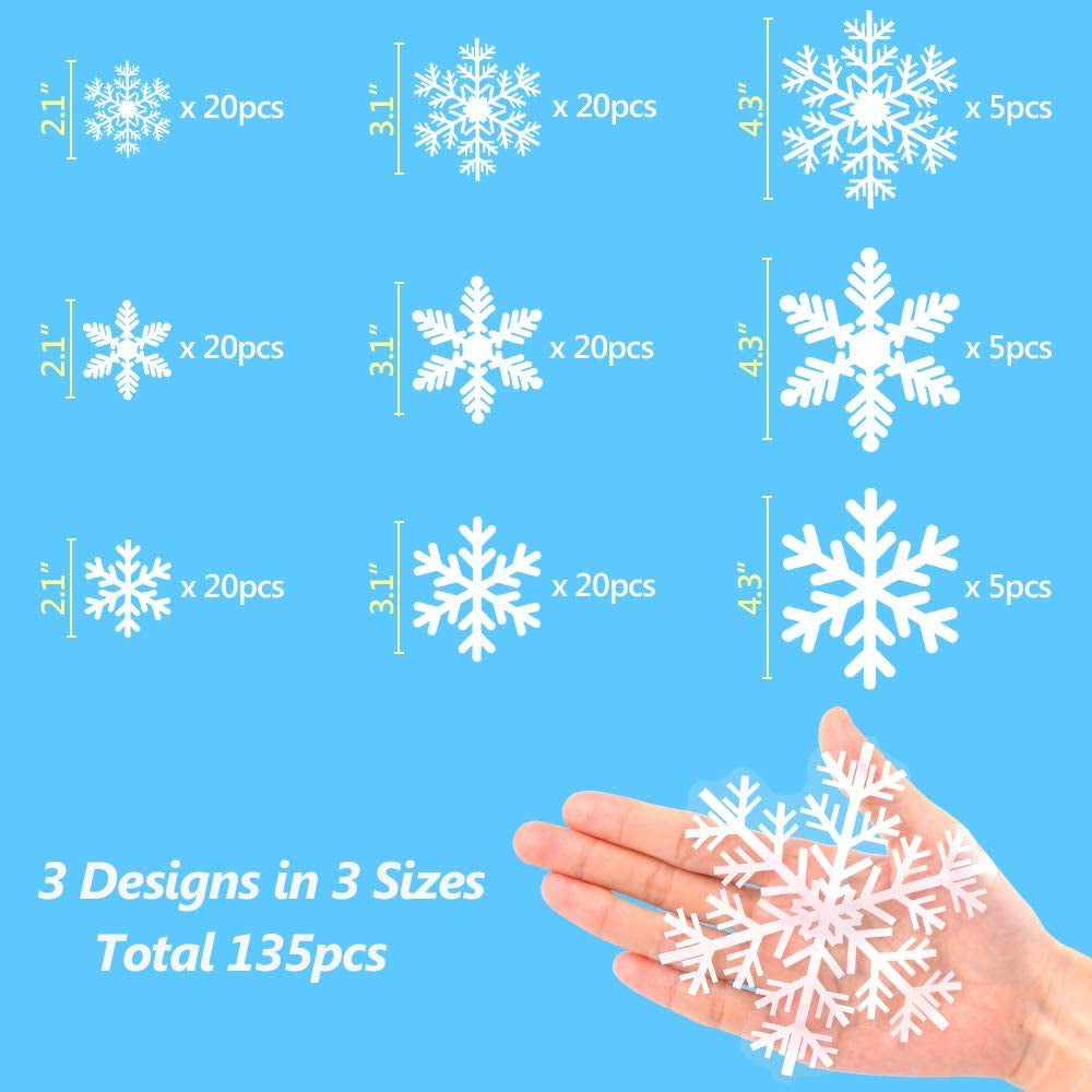 135Pcs Christmas Window Clings Snowflakes Window Decals Static Window Stickers for Christmas Decorations Window Décor Ornaments Xmas Party Supplies Thanksgiving Party Décor