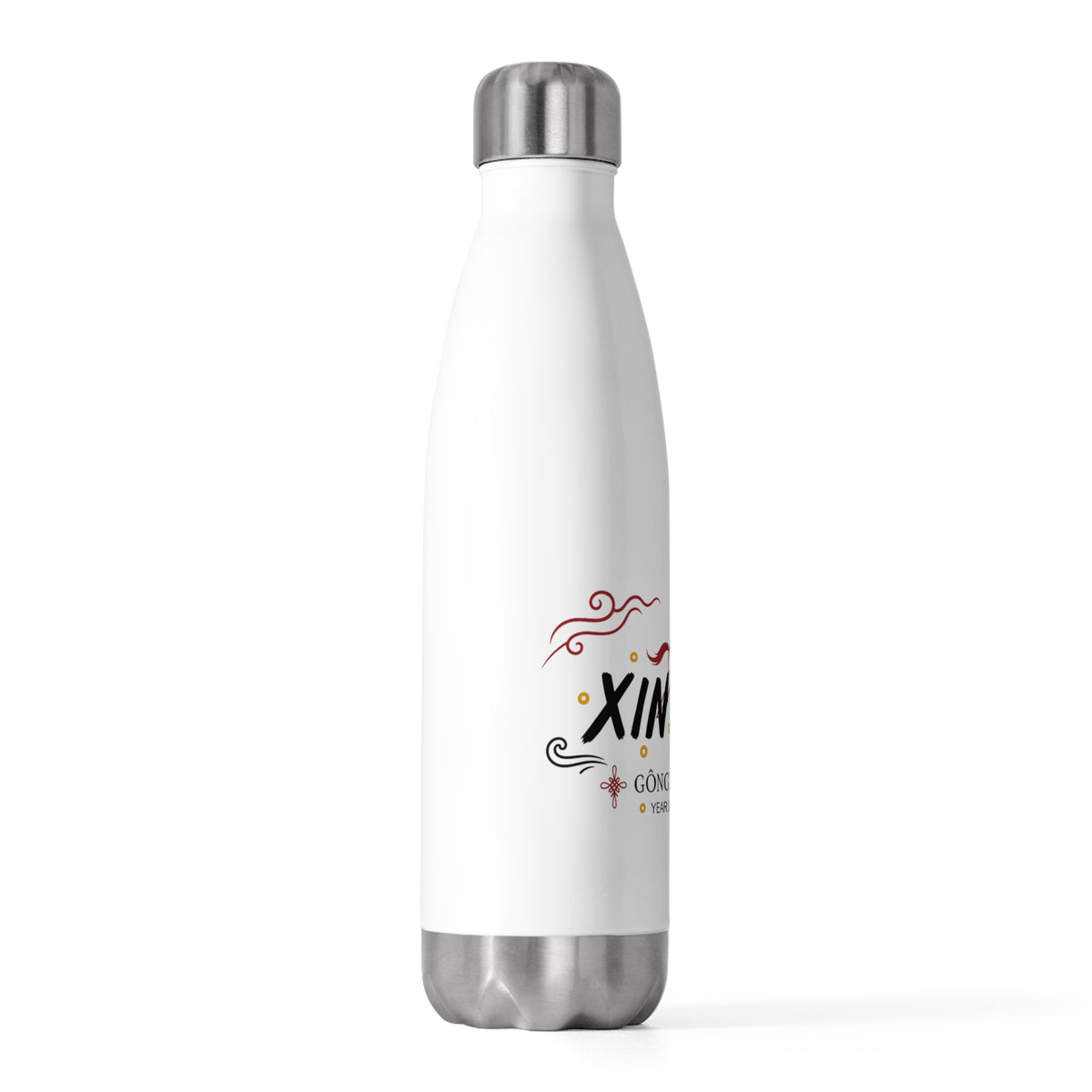 Xin Nian Brush Greeting | 20oz Insulated Stainless Steel Tumbler Bottle | Lunar New Year Family & Teacher Gift | Red Gold Festive