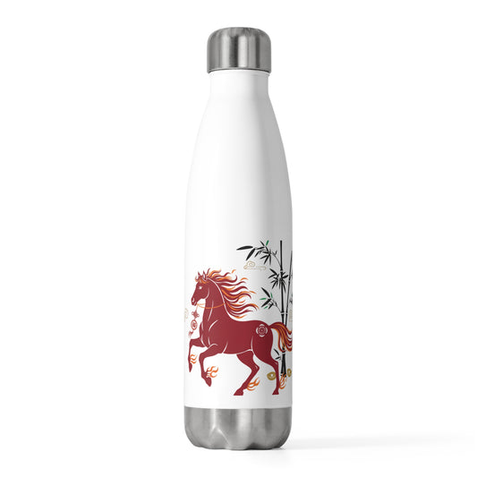 Fire Horse Prancing Bamboo Grove | 20oz Insulated Stainless Tumbler Bottle | Lunar New Year Family & Teacher Gift | Paper Cut Style