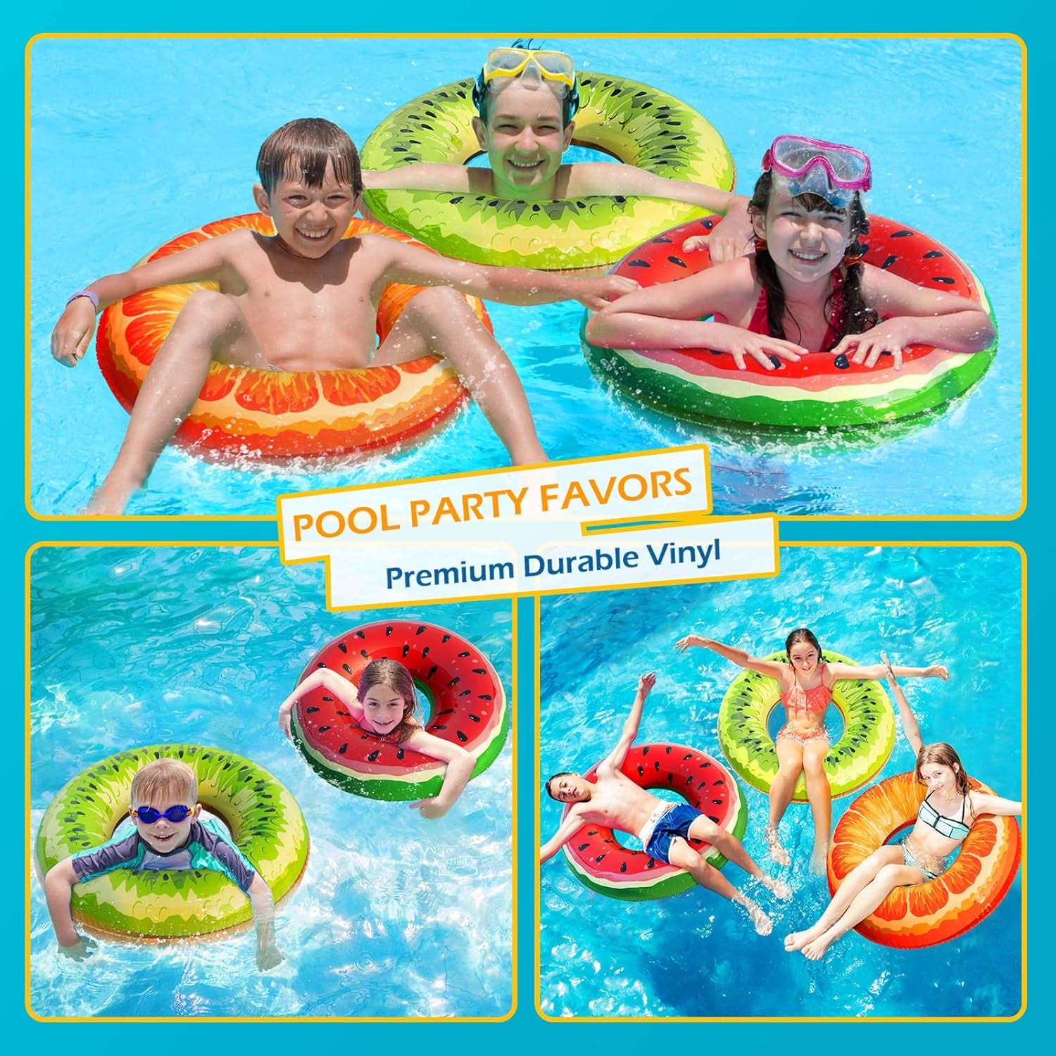 Inflatable Pool Floats Kids - 2 Pack Floaties Pool Tubes Swim Rings Fruit Water Floaty Watermelon Kiwi Inflatable Pool Toys Float for Swimming Pool Party Lake Beach Adults