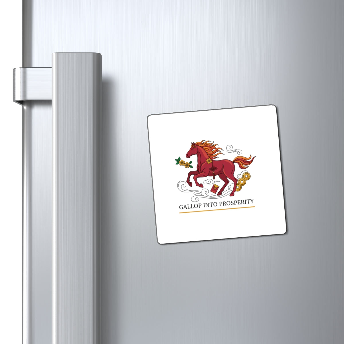 Gallop Into Prosperity | Fire Horse Lunar New Year 2026 Magnets | Family & Teacher Gift | Red Gold Brush Script