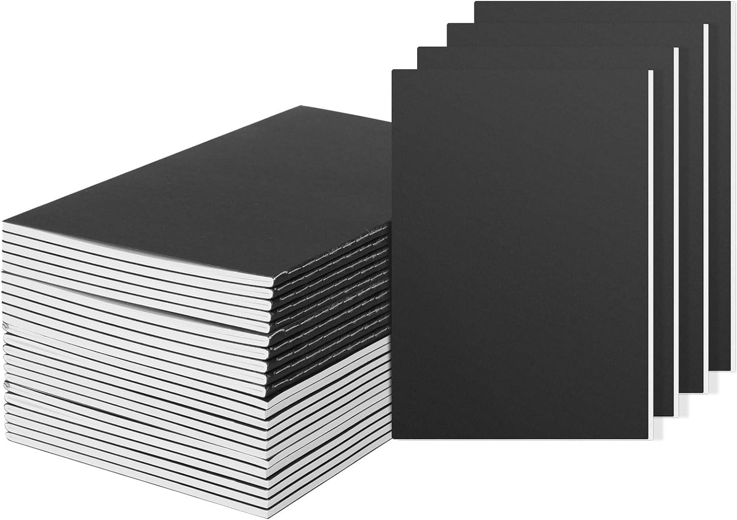 24 Pack Notebooks, Journals in Bulk, Blank Paper Sketchbooks, 72 Pages, 36 Sheets, 80GSM, 8.3X5.5 Inch, A5 Size, Travel Writing Notebooks Journal for Office School Supplies (24Pack, Black)