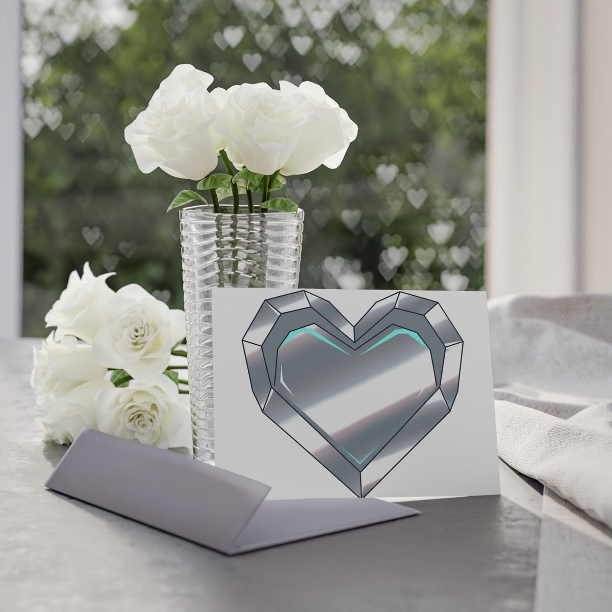 Chrome Metallic 3D Heart | Holiday Greeting Cards + Postcards | Valentine, Galentine’s, Lover & Friend Gift | Y2K Aesthetic