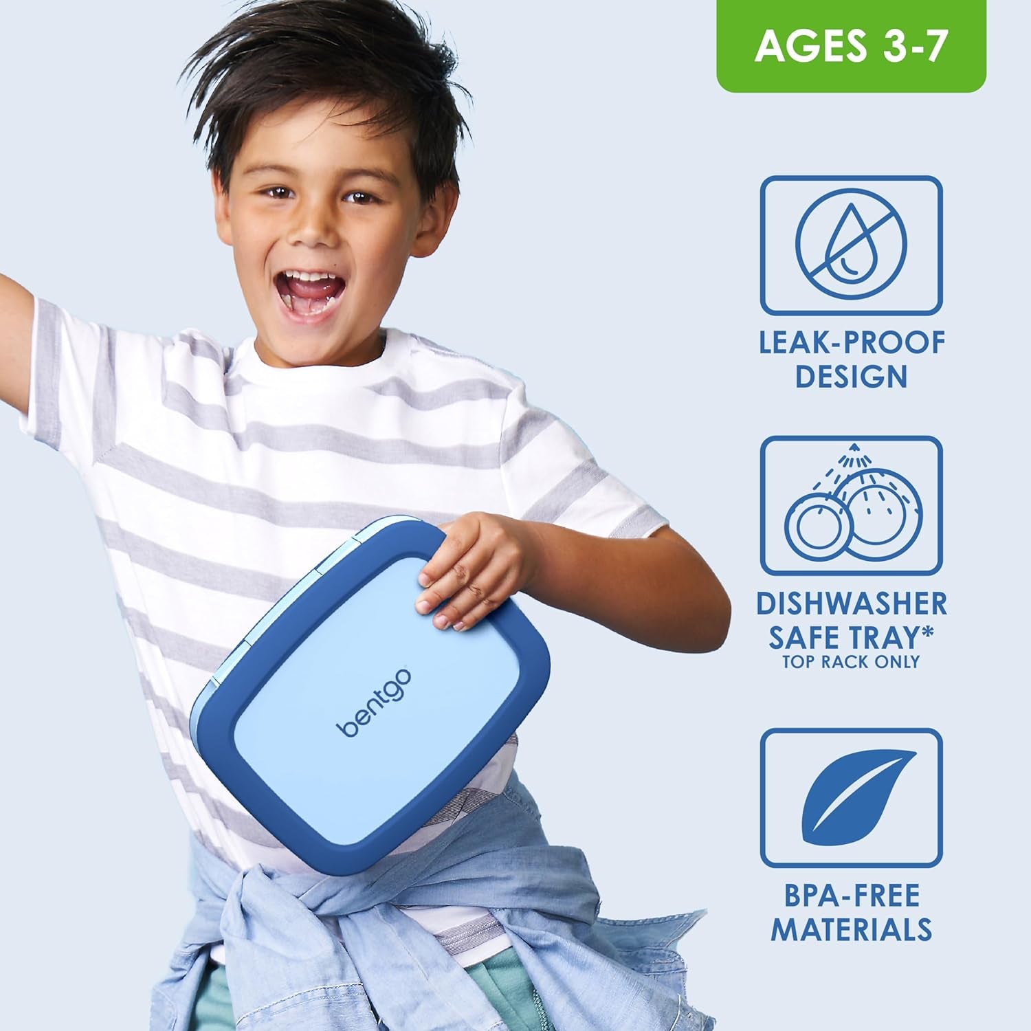 ® Kids Bento-Style 5-Compartment Leak-Proof Lunch Box - Ideal Portion Sizes for Ages 3 to 7 - Durable, Drop-Proof, Dishwasher Safe, Bpa-Free, & Made with Food-Safe Materials (Blue)