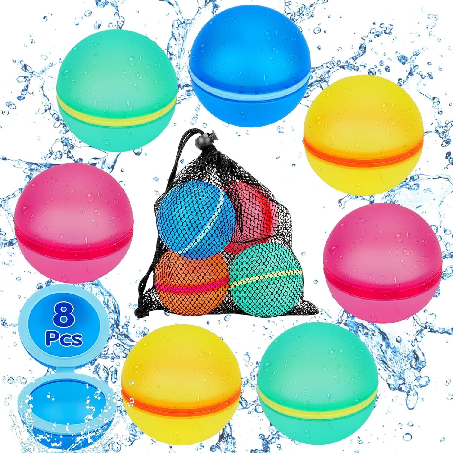 Magnetic Reusable Water Balloons for Kids: 12 PCS Self Sealing Refillable Water Balloons Quick Fill Beach Toys for Toddlers Outdoor Pool Summer Bath Toys for Kids Ages 3-12 Water Balls for Boys Girls