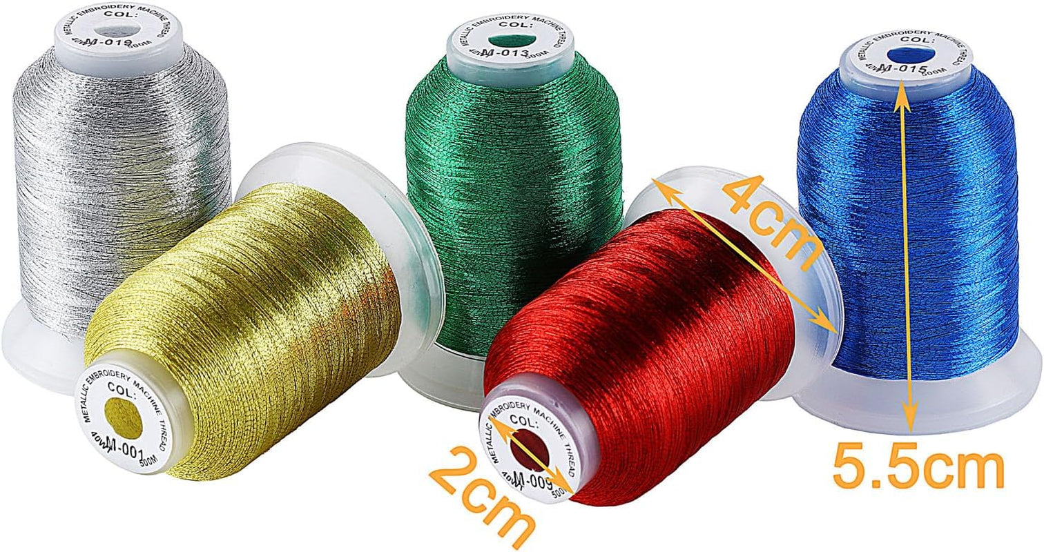 21 Assorted Colors Metallic Embroidery Machine Thread Kit 500M (550Y) Each Spool for Computerized Embroidery and Decorative Sewing