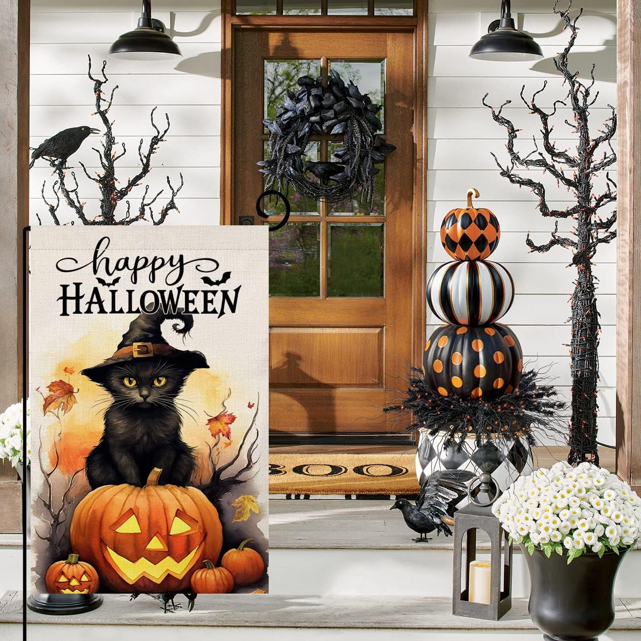 Halloween Cat House Flag 28 X 40 Vertical Double Sided Happy Halloween Pumpkin Holiday outside Decorations Burlap Yard Flag BW479-40