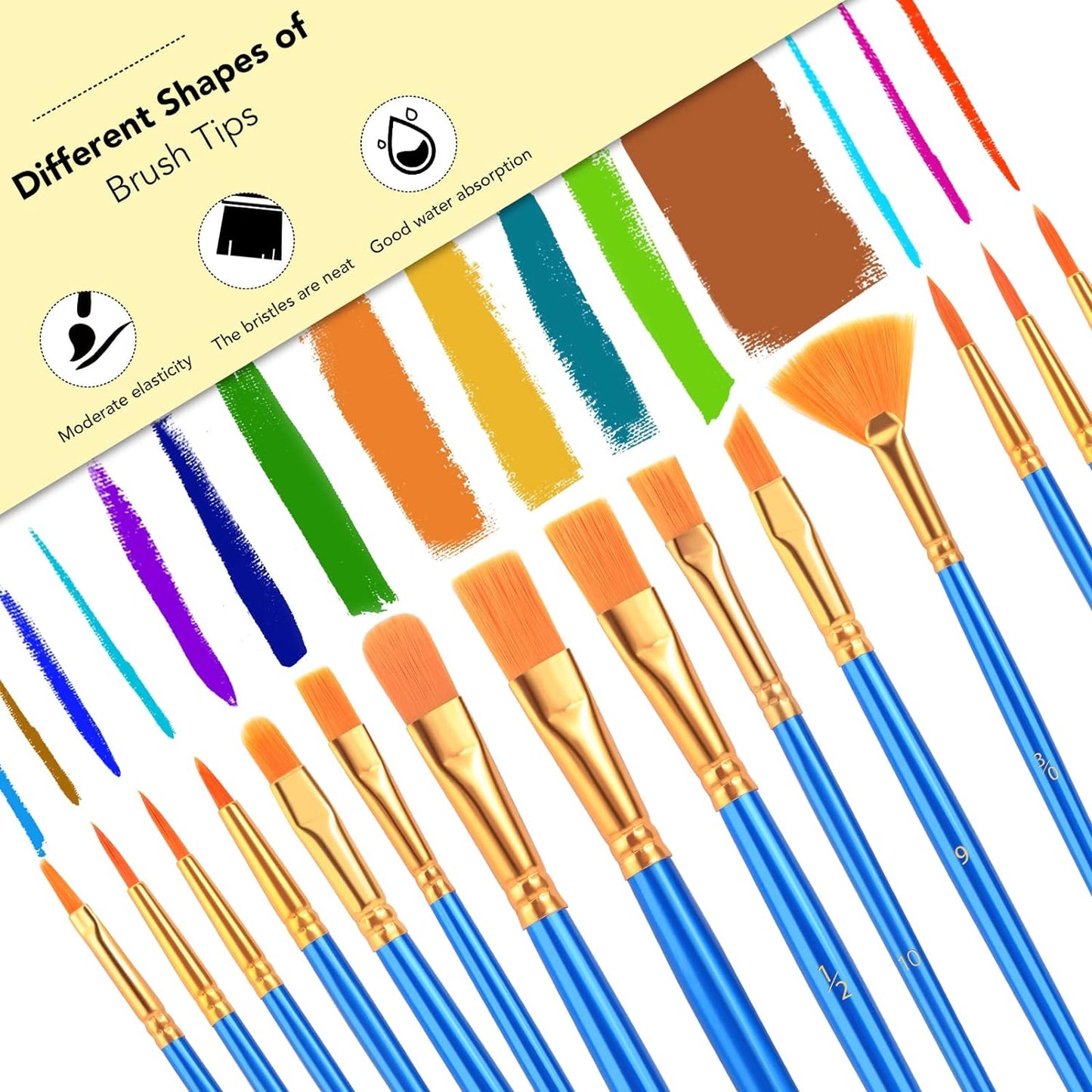 Acrylic Paint Brush Set, 15 Pcs Nylon Hair Paint Brushes for All Purpose Oil Watercolor Face Body Rock Painting Artist, Small Paint Brush Kits for Kids Adult Drawing