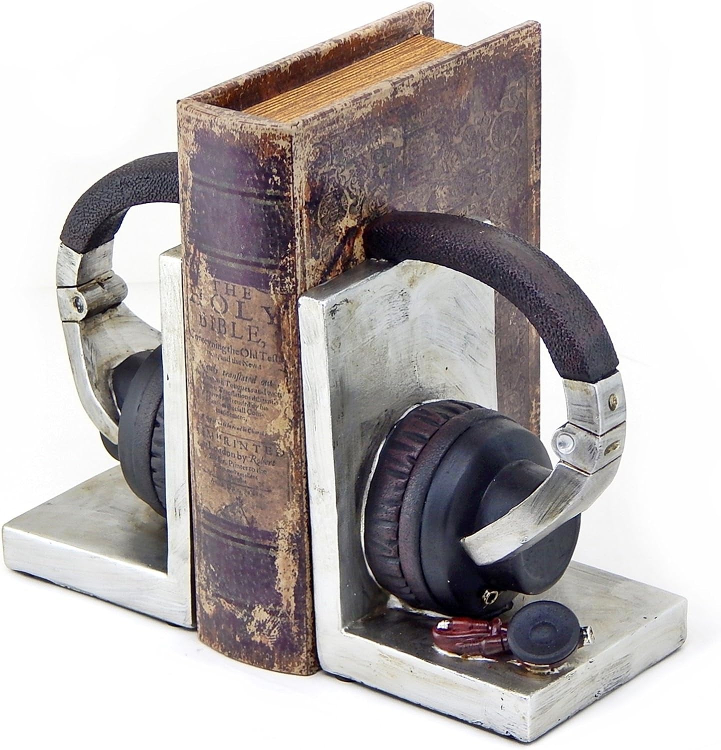 26256 Decorative Bookends Headphone Book Ends Music Lover Vintage Book Ends Holder Heavy Stoppers Bookshelf Shelves to Hold Books Library Shelf Dividers Home Decor 6 Inch Tall