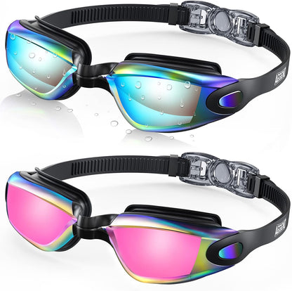 Swim Goggles, 2 Pack Swimming Goggles No Leaking Adult Men Women Youth