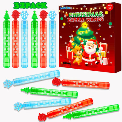 Christmas Party Favors Supplies Goodie Bags Stocking Stuffers Fillers for Kids,Mini Bubbles Wand Toys for Toddlers 32 Pack,Christmas Small Class Classroom Treats Prizes Toys Gifts for Students