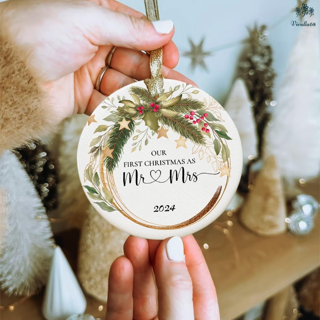 Wedding Gifts for Couple, Our First Christmas Married Ornament 2024, First Christmas Married Ornament, 1St Christmas as Mr and Mrs, Newlywed Gifts for Couples 2024, Bridal Shower Wedding Gifts