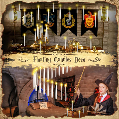 Floating Candles with Wand - 18 Pcs Halloween Decorations Magic Flameless Candles Flickering Warm Light Battery Operated LED Hanging Candles for Christmas Window Bedroom Birthday Party Decor