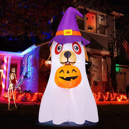 6.2 FT Halloween Inflatables Dog Outdoor Decorations Blow up Yard Cute Puppy Ghost with Pumpkin with Built-In Leds for Indoor Party Garden Lawn Holiday Decor