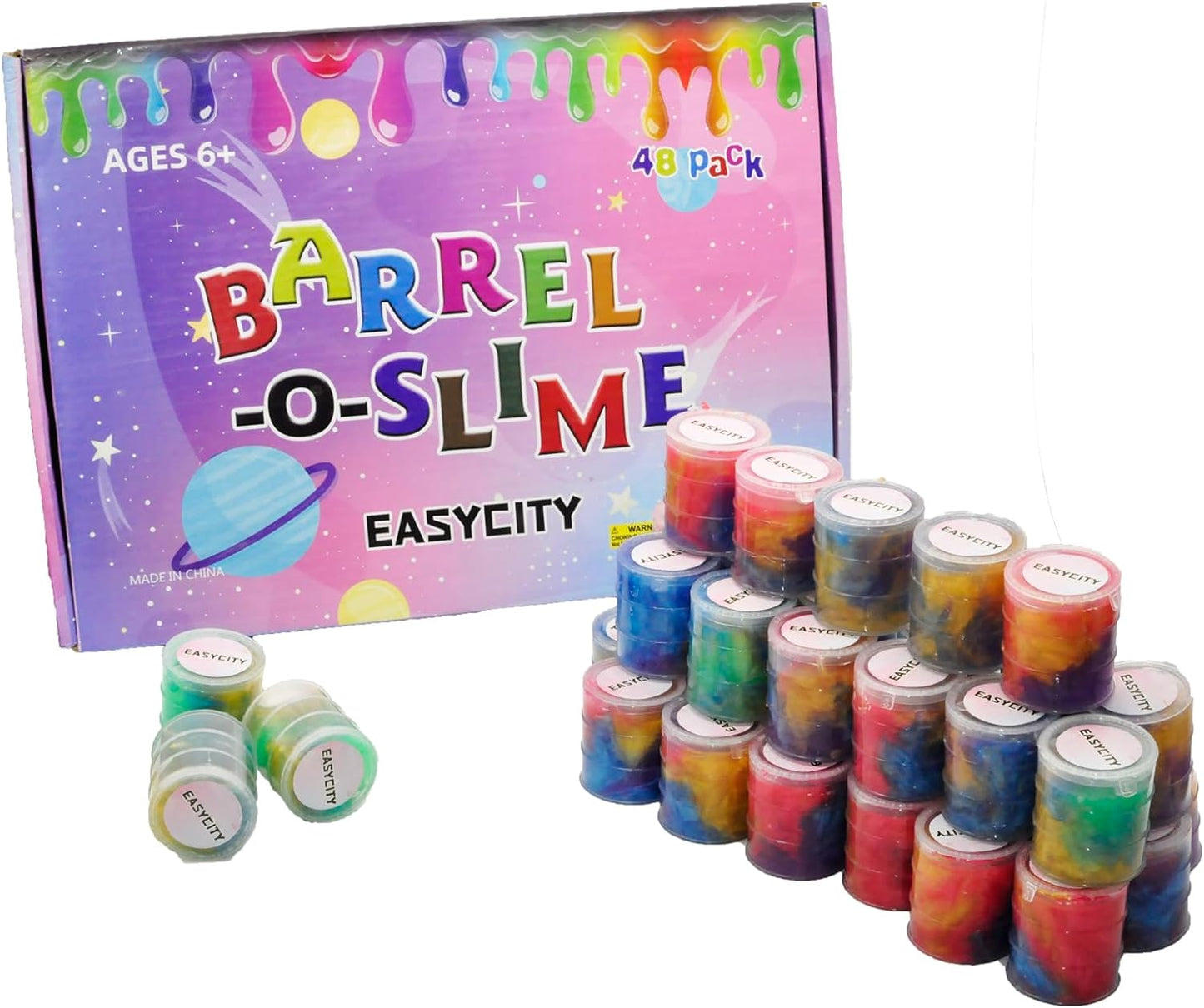 Marbled Starry Slime, 24 Pack Colorful Sludgy Gooey Fidget Kit for Sensory and Tactile Stimulation, Stress Relief, Prize, Party Favor, Educational Game - Kids, Boys, Girls