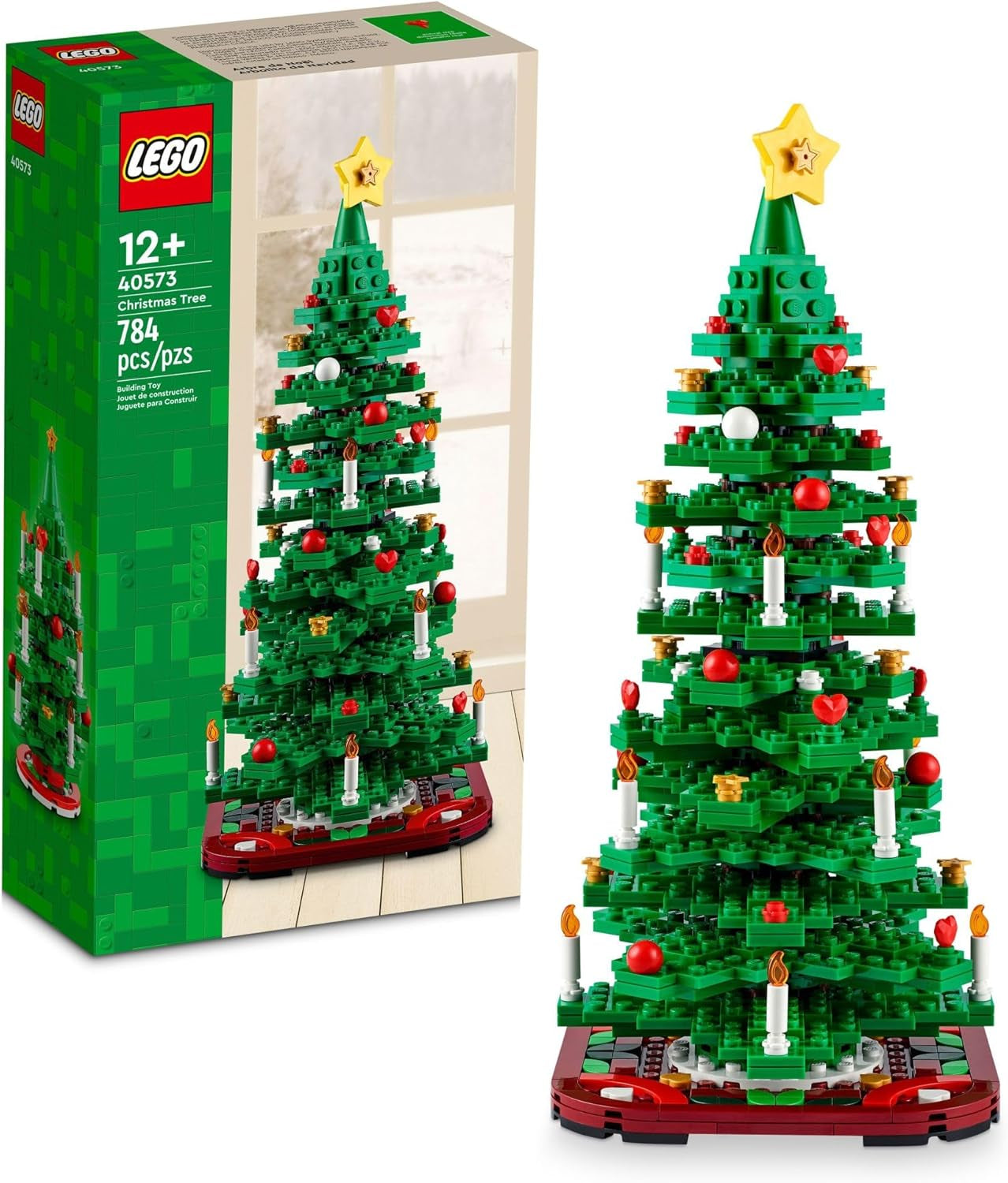 Christmas Tree Toy Building Set for Kids, Collectible Holiday Home Decor, Tabletop Christmas Tree Gift, Festive Craft Project for Families to Build Together, 2 Building Options in 1 Set, 40573