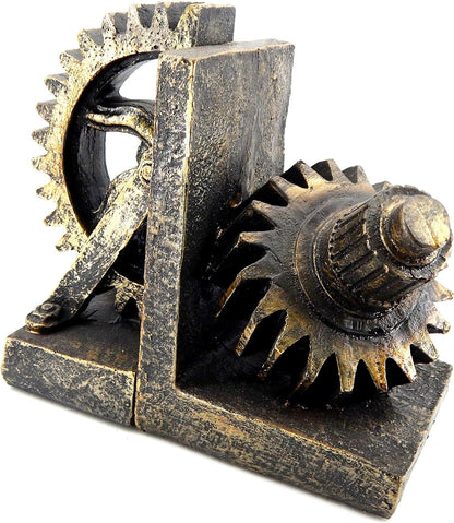 Decorative Bookend Gear Book Ends Industrial Rustic Vintage Unique Heavy Statues Bookshelves Support Home Decor Accents (Large)