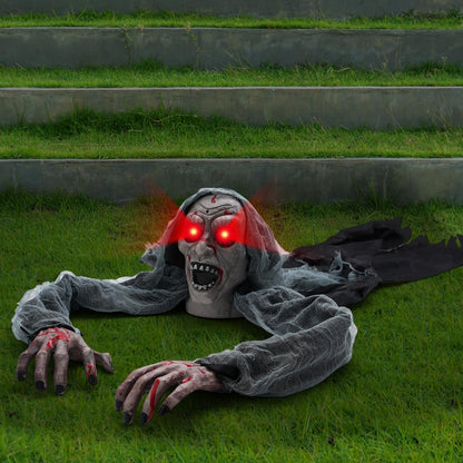 Halloween Outdoor Decor Animated Groundbreaker Zombie with Flashing Eyes and Creepy Sound for Halloween Yard,Lawn,Patio,Haunted House