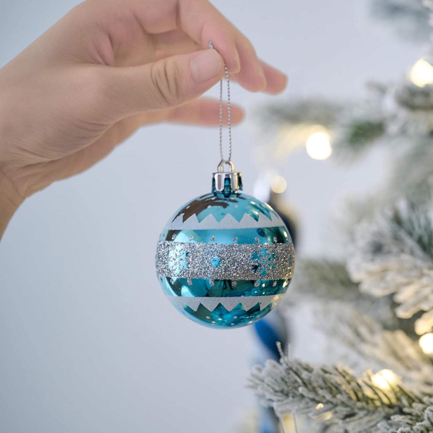 Christmas Ornaments Set, 100Ct Navy Blue and Silver Shatterproof Christmas Tree Decorations Ball Ornaments Bulk, Winter Wonderland Hanging Ornaments for Xmas Trees Holiday Decor