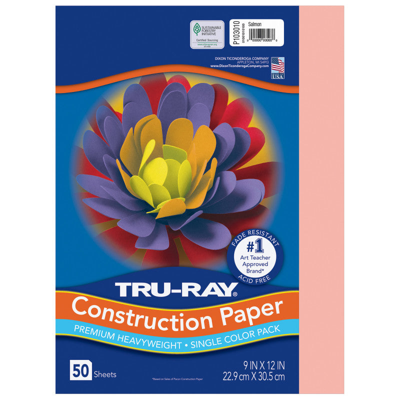 Construction Paper, Heavyweight, Salmon, 9" x 12", 50 Sheets
