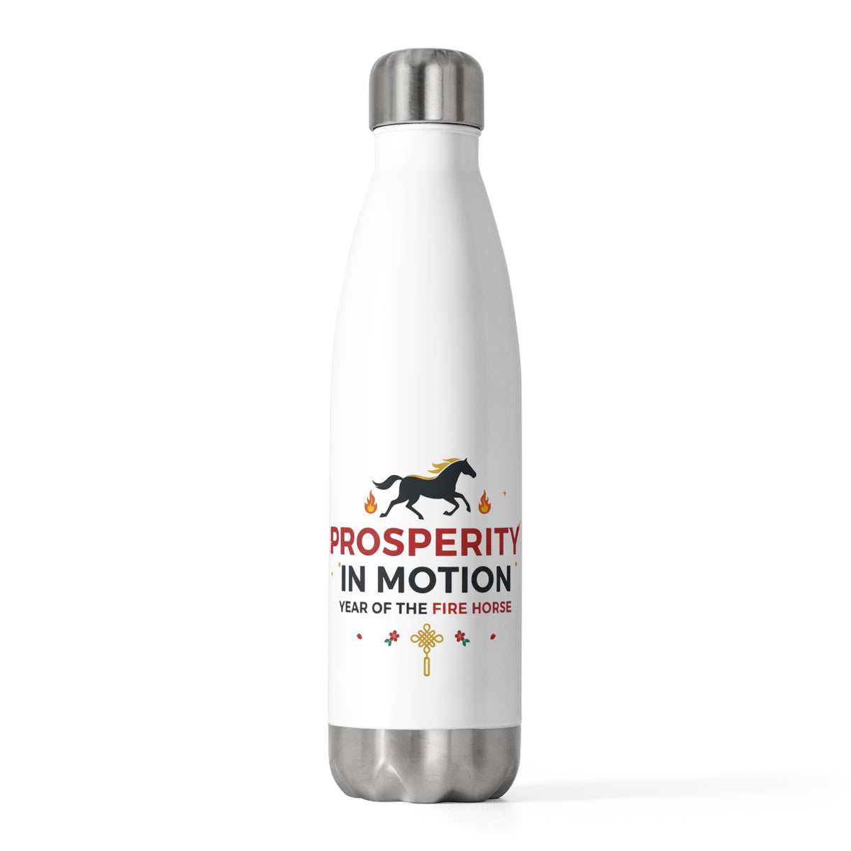 Lucky Cai Fire Horse | 20oz Insulated Stainless Steel Tumbler Bottle | Lunar New Year 2026 Family & Teacher Gift | Red Gold