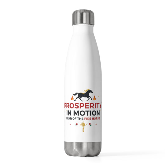 Lucky Cai Fire Horse | 20oz Insulated Stainless Steel Tumbler Bottle | Lunar New Year 2026 Family & Teacher Gift | Red Gold