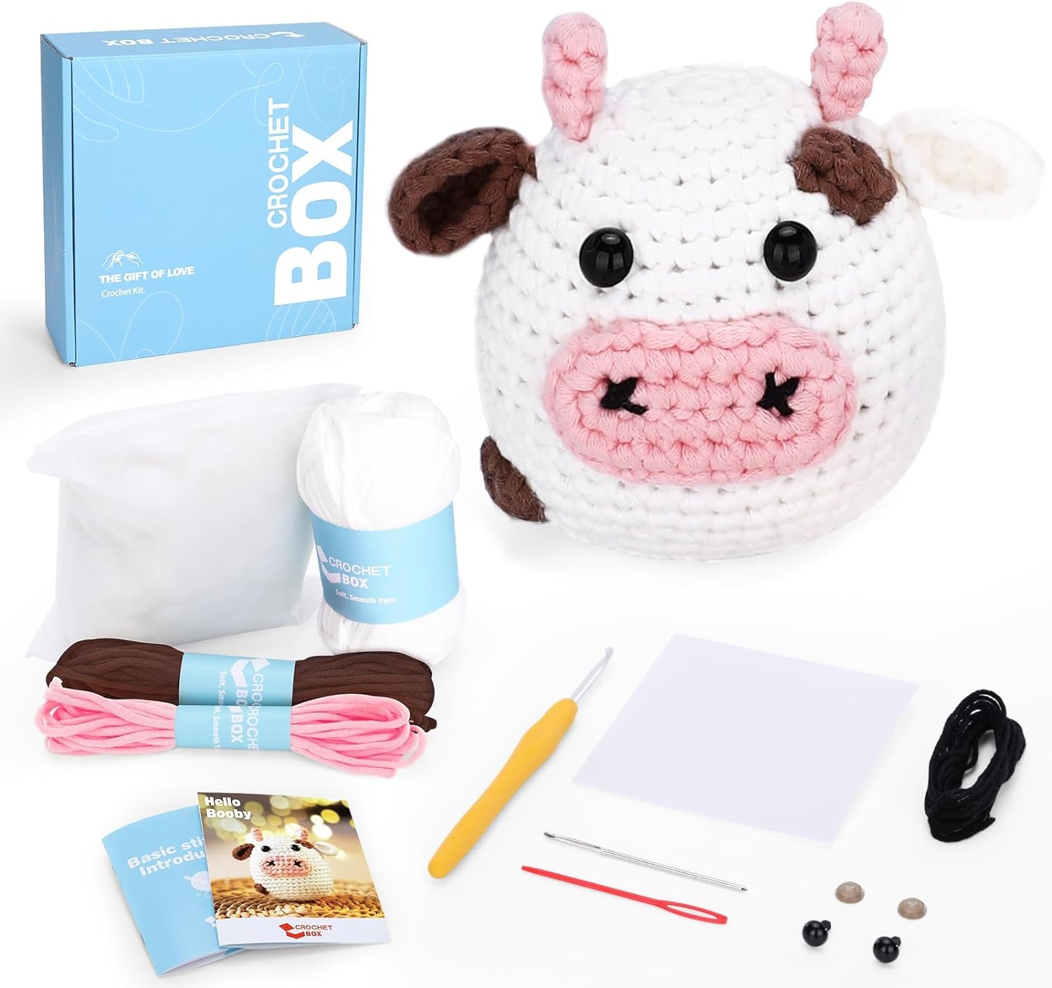 Crochet Kit for Beginners: Highland Cow Crochet Kit, Learn to Crochet, Include Easy Knitting Soft Yarn, Step-By-Step Video Tutorial, Hook, Holiday Birthday Gift for Adults and Kids(30%+ Yarn)