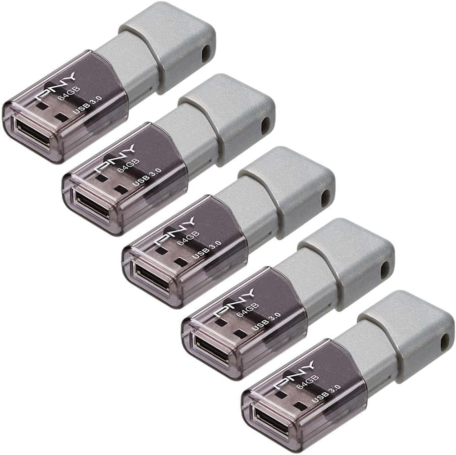 64GB Turbo Attaché 3 USB 3.0 Flash Drive 5-Pack, Silver