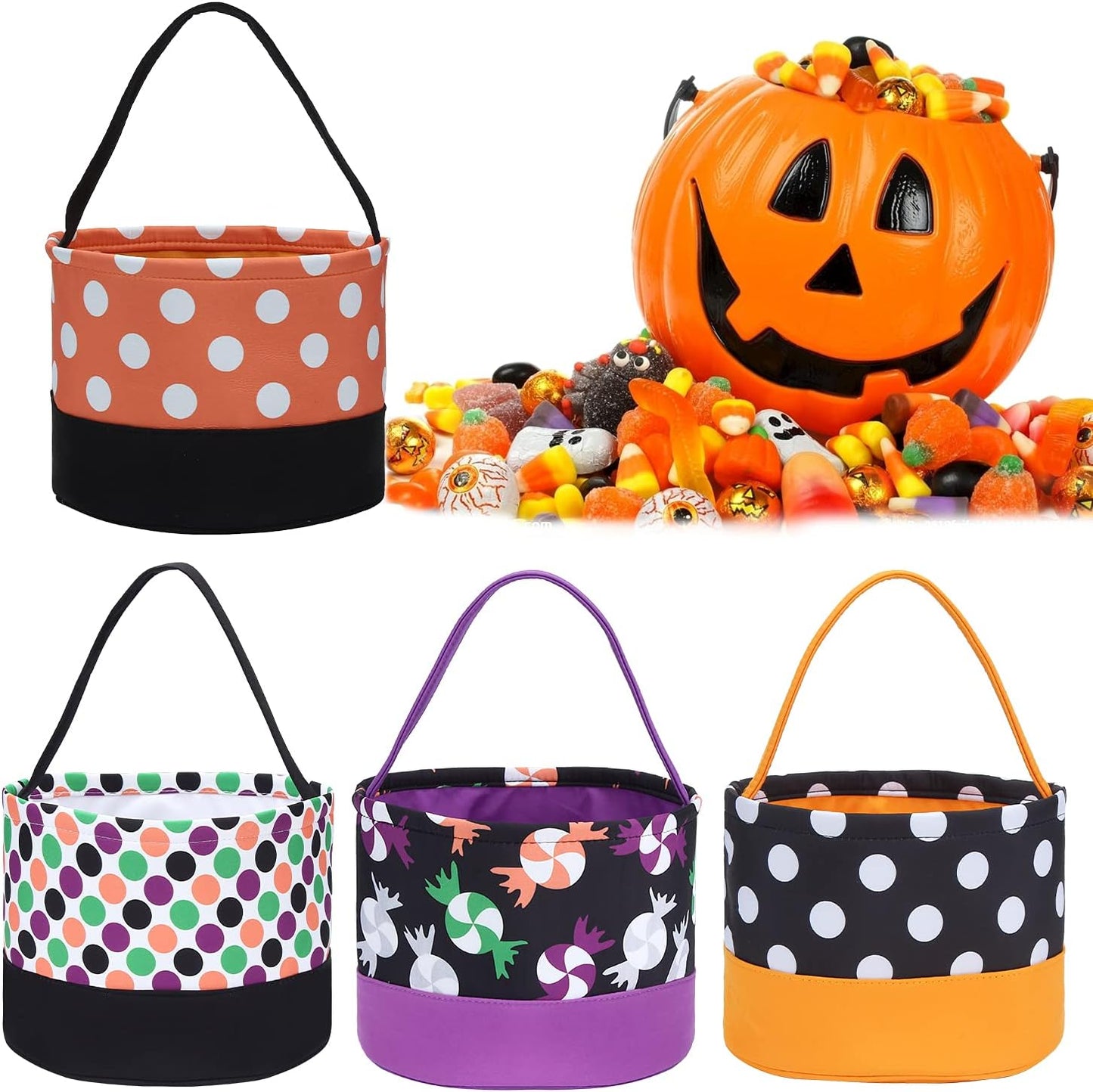 Halloween Trick or Treat Bag Halloween Candy Bucket Fabric Tote Gift Candy Bag Candy Polka Dot Skull Pumpkin Stripe Halloween Party Favors