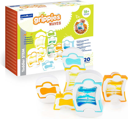 Grippies Waves - 20 Piece Set: STEM Magnetic Building Set for Toddlers, Kids Learning and Educational Toys