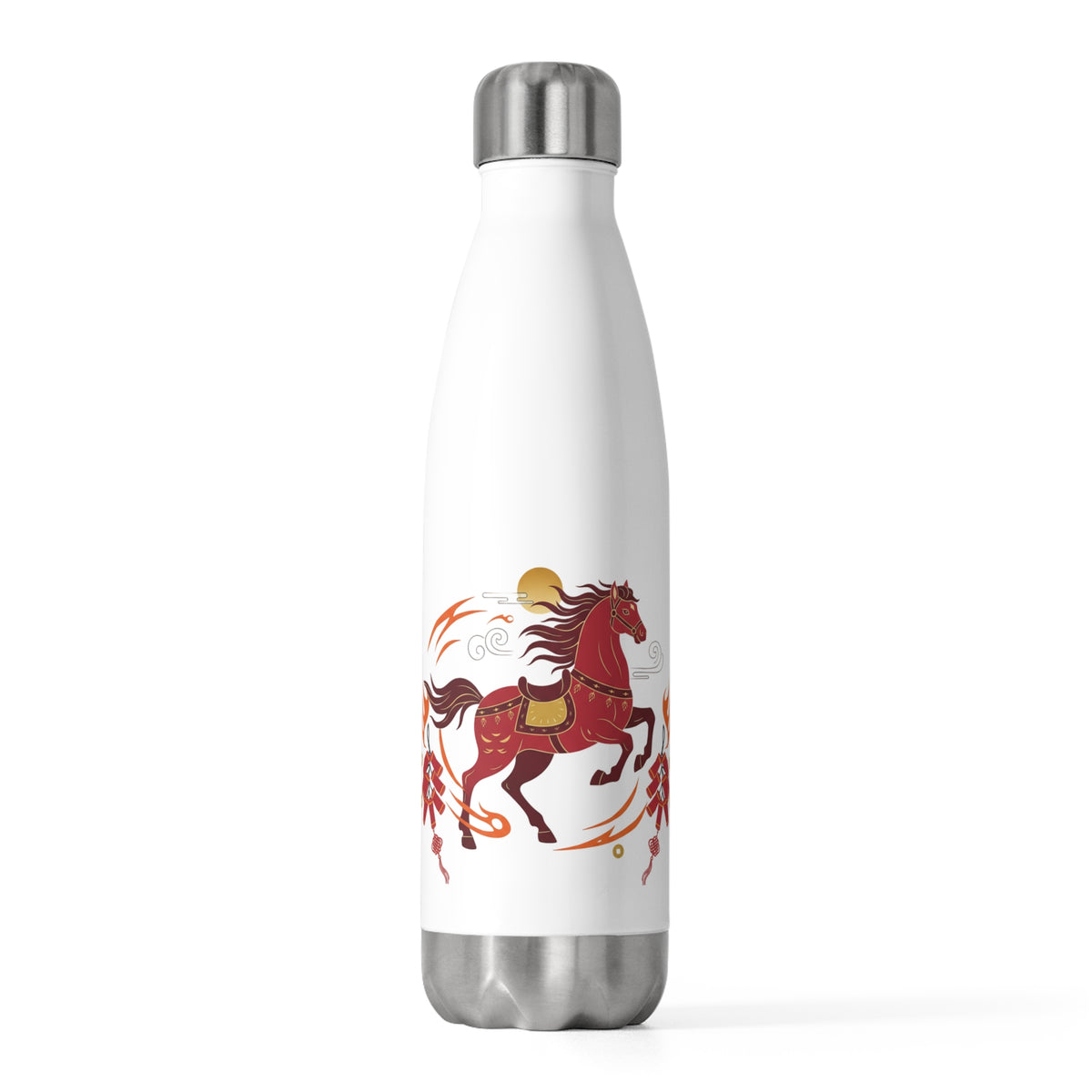 Fire Horse Dancing Firecrackers | 20oz Insulated Stainless Steel Tumbler Bottle | Lunar New Year 2026 Gift | Paper Cut Art
