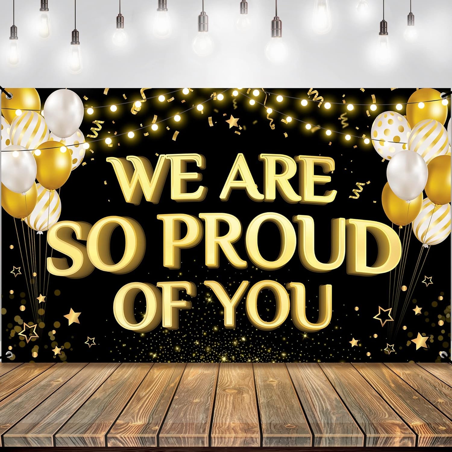 , Congratulations Grad Banner - Large, 72X44 Inch | Glitter Black and Gold Graduation Backdrop, Graduation Decorations Class of 2024 | Congratulations Banner, 2024 Graduation Party Decorations